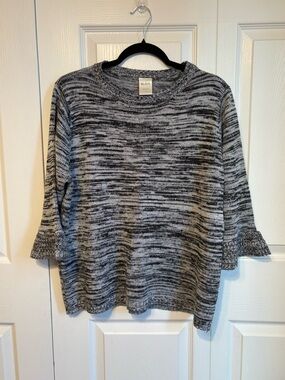 Blair Black & Gray Marled Knit 3/4 Bell Style End Sleeves Casual Size Large